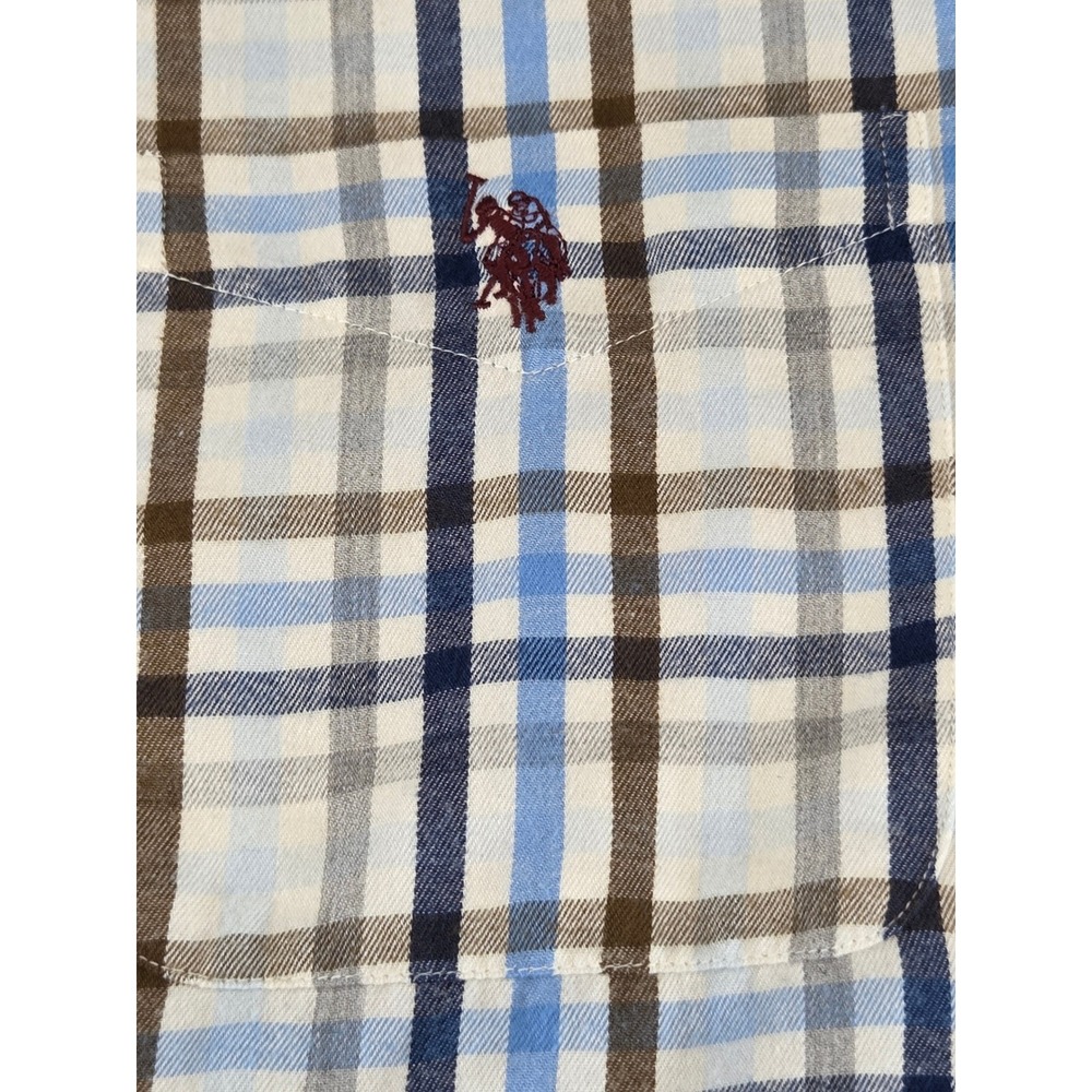 US Polo Assn Blue Brown Plaid Button Down Long Sleeve Preppy Classic 3XL NWT - Picture 7 of 10